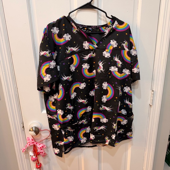 Just Love Tops - Unicorn and Rainbow Black plus size scrubs